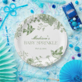 Groene Toile De Jouy Bloemen Baby Sprinkle Papieren Bordje (Feest)