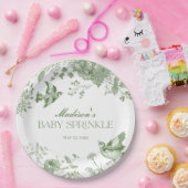 Groene Toile De Jouy Bloemen Baby Sprinkle Papieren Bordje (Feest)