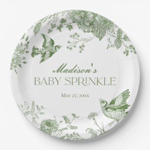Groene Toile De Jouy  Bloemen Baby Sprinkle Papieren Bordje