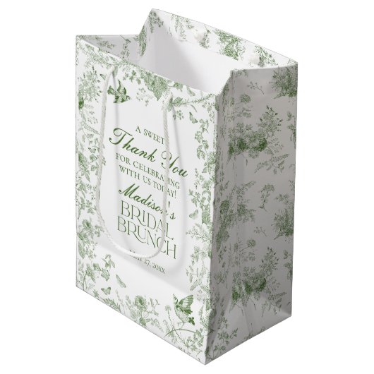 Groene Toile De Jouy Bloemen Bruids Brunch Favors Medium Cadeauzakje (Voorkant Gekanteld)