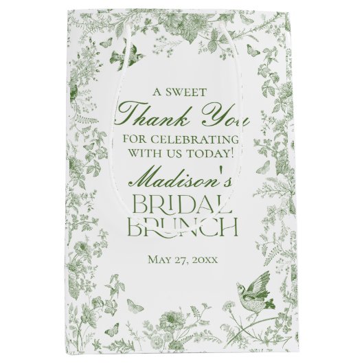 Groene Toile De Jouy Bloemen Bruids Brunch Favors Medium Cadeauzakje (Voorkant)
