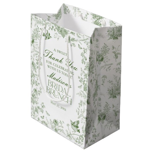 Groene Toile De Jouy Bloemen Bruids Brunch Favors Medium Cadeauzakje (Achterkant Gekanteld)