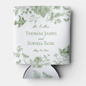 Groene Toile De Jouy Bloemen Huwelijksgunsten Blikjeskoeler (Voorkant)