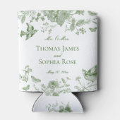 Groene Toile De Jouy Bloemen Huwelijksgunsten Blikjeskoeler (Achterkant)