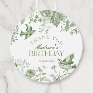 Groene Toile De Jouy  Bloemen Verjaardag Bedankjes Labels