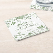 Groene Toile De Jouy  Bloemen Verjaardag Kartonnen Onderzetters (Schuin)