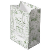 Groene Toile De Jouy Bloemen Verjaardagsfeest Favo Medium Cadeauzakje (Voorkant Gekanteld)