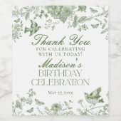 Groene Toile De Jouy Bloemen Verjaardagsfeest Favo Wijn Etiket (Enkel label)