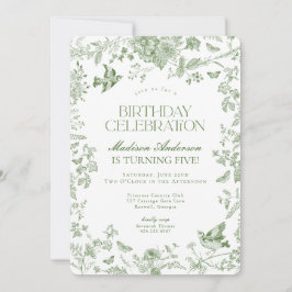 Groene Toile de Jouy  Bloemen Verjaardagsfeest Kaart