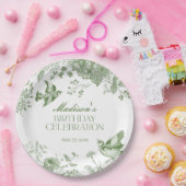 Groene Toile de Jouy  Bloemen Verjaardagsfeest Papieren Bordje (Feest)