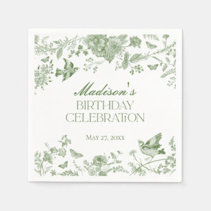 Groene Toile de Jouy  Bloemen Verjaardagsfeest Servet