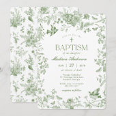 Groene Toile De Jouy  Bloemendoop Kaart (Voorkant / Achterkant)