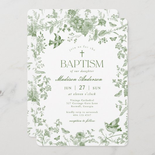 Groene Toile De Jouy  Bloemendoop Kaart (Voorkant / Achterkant)