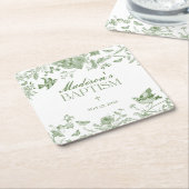 Groene Toile De Jouy  Bloemendoop Kartonnen Onderzetters (Schuin)