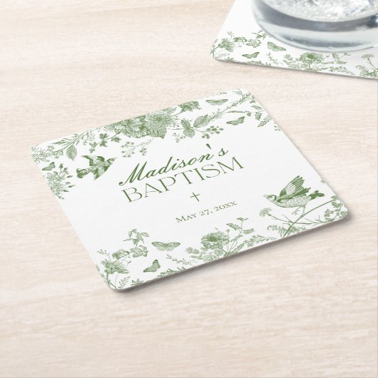 Groene Toile De Jouy  Bloemendoop Kartonnen Onderzetters (Schuin)