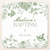 Groene Toile De Jouy  Bloemendoop Kartonnen Onderzetters (Voorkant)