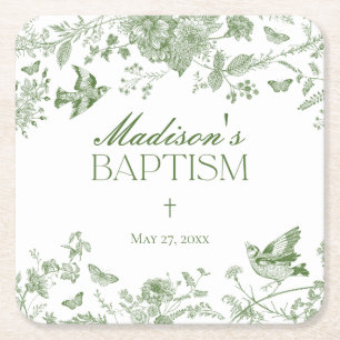 Groene Toile De Jouy  Bloemendoop Kartonnen Onderzetters