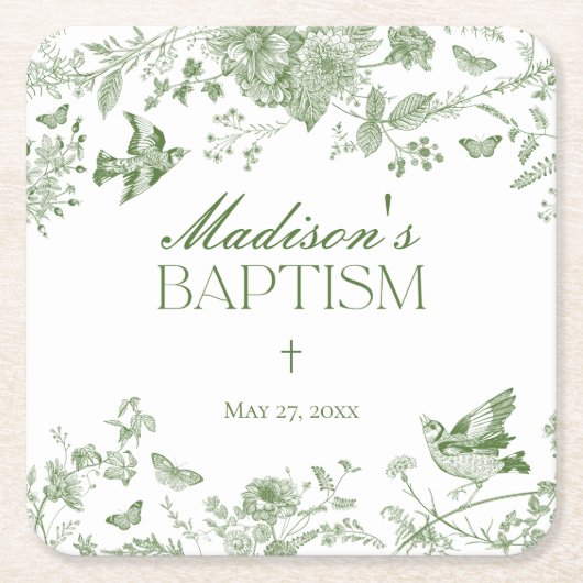 Groene Toile De Jouy  Bloemendoop Kartonnen Onderzetters (Voorkant)