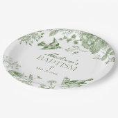 Groene Toile De Jouy  Bloemendoop Papieren Bordje (Gekanteld)