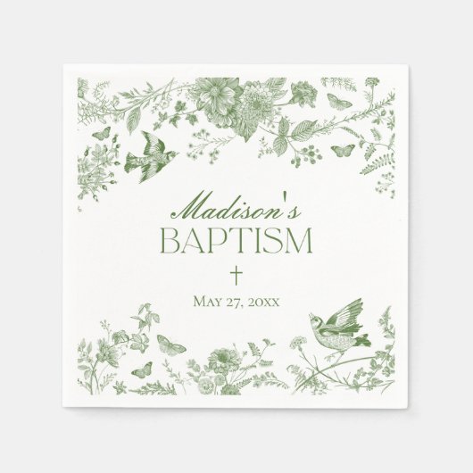 Groene Toile De Jouy  Bloemendoop Servet (Voorkant)