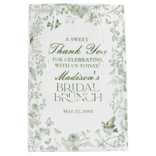 Groene Toile De Jouy Bloemige Bruids Brunch Cadeau Medium Cadeauzakje