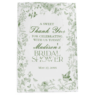 Groene Toile De Jouy Bruidsfeest Favoren Medium Cadeauzakje
