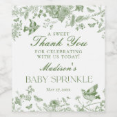 Groene Toile De Jouy Floral Baby Sprinkle Favors Wijn Etiket (Enkel label)