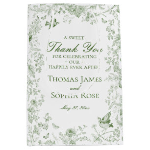 Groene Toile De Jouy Floral Wedding Party Favoriet Medium Cadeauzakje