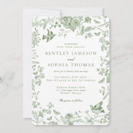 Groene Toile de Jouy Franse Bloemen Huwelijk Kaart