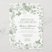 Groene Toile de Jouy Franse Bloemen Verjaardagsfee Kaart (Voorkant / Achterkant)