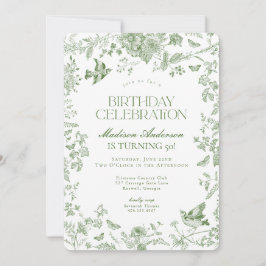 Groene Toile de Jouy Franse Bloemen Verjaardagsfee Kaart