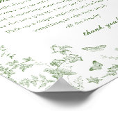 Groene Toile De Jouy Luier Gedachten Baby shower Poster (Hoek)