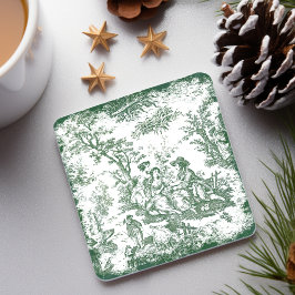  groene Toile de Jouy paar gedrukt Stenen Onderzetter