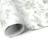 Groene Toile De Jouy Vintage Bloemmotief Chinoiser Cadeaupapier (Rol Hoek)