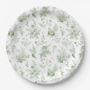 Groene Toile De Jouy Vintage Bloemmotief Chinoiser Papieren Bordje
