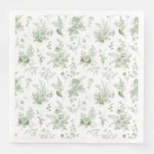 Groene Toile De Jouy Vintage Bloemmotief Chinoiser Servet