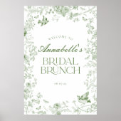 Groene Toile Jouy Bloemen Bruids Brunch Welkom Tek Poster (Voorkant)
