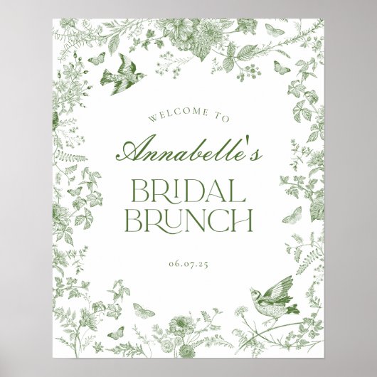 Groene Toile Jouy Bloemen Bruids Brunch Welkom Tek Poster (Voorkant)