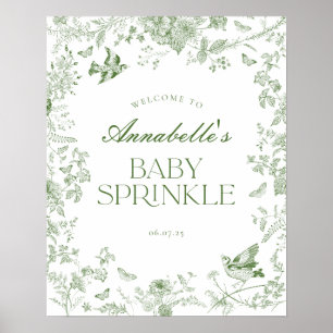 Groene Toile Jouy Floral Baby Sprinkle Welkom Teke Poster