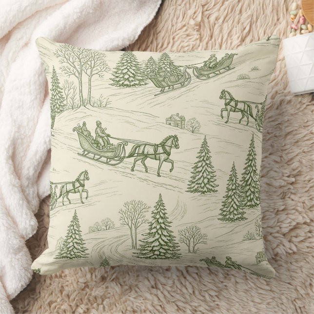 Groene Toile Kerst slee-rit patroon (2) Kussen (Deken)