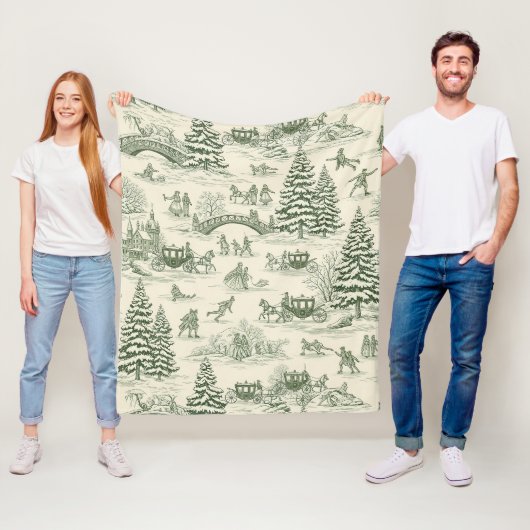 Groene Toile Kerst slee-rit patroon (3) Fleece Deken (In situ)