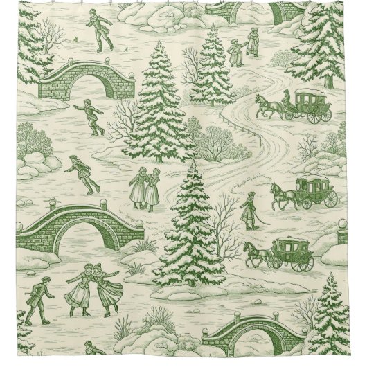 Groene Toile Kerst slee-rit patroon (4) Douchegordijn (Voorkant)