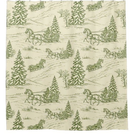 Groene toile kerst slee rit patroon douchegordijn (Voorkant)