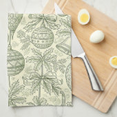 Groene Toile Kerstbellen & Ornamenten Patroon 2 Theedoek (Quarter Fold)