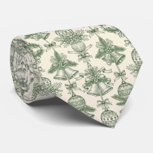 Groene Toile Kerstbellen & Ornamenten Patroon Stropdas