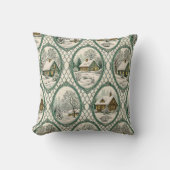 Groene Toile Landhuis Frame Rooster Patroon Kussen (Voorkant)