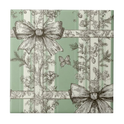 Groene toile lint vintage tegeltje (Voorkant)