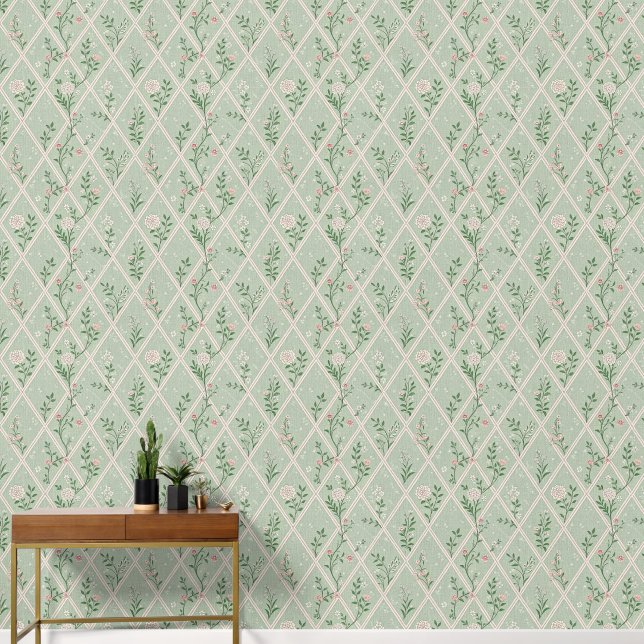 Groene Toile-patroon Vintage Look Behang (Hal)