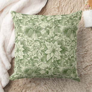 Groene Toile Poinsettia Kerstpatroon (2) Kussen