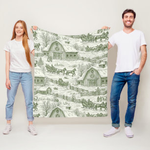 Groene Toile Vintage Kerst Dorp Patroon (4) Fleece Deken